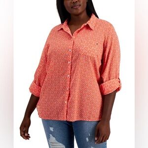 TOMMY HILFIGER women’s Burnout Button Down Blouse plus size 2X ✨